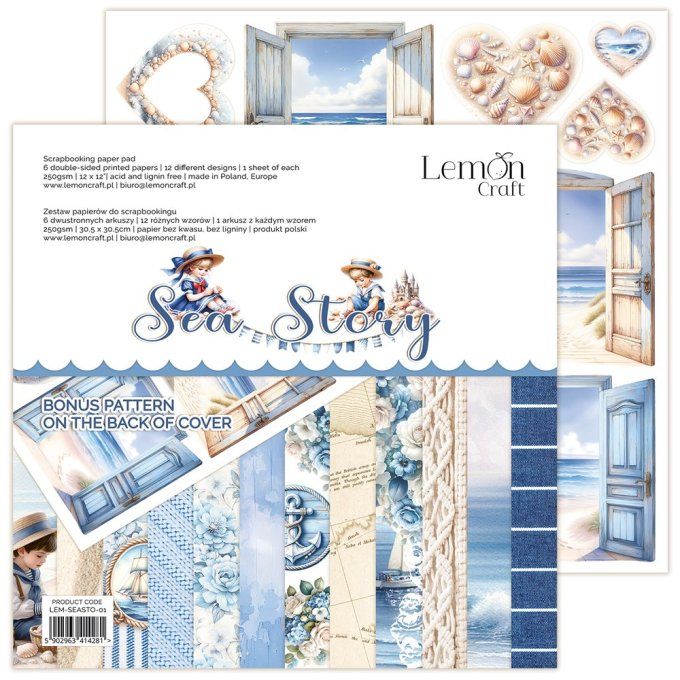 LemonCraft - Bloc de 6 feuilles, 30x30cm - Sea story - 250g