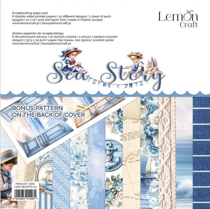 LemonCraft - Bloc de 6 feuilles, 30x30cm - Sea story - 250g