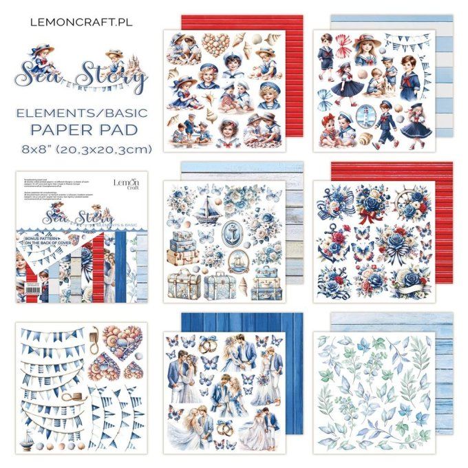 LemonCraft - Bloc de 18 feuilles, 20x20cm - Sea story - 250g