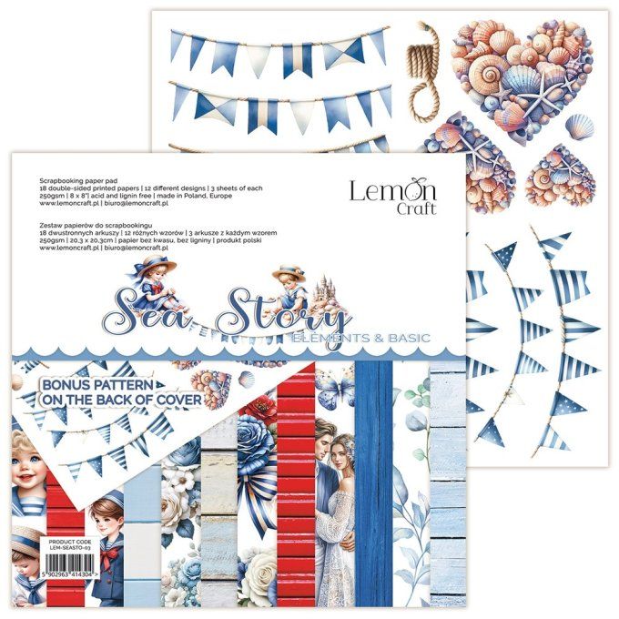 LemonCraft - Bloc de 18 feuilles, 20x20cm - Sea story - 250g