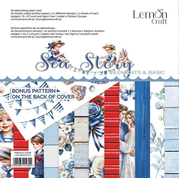 LemonCraft - Bloc de 18 feuilles, 20x20cm - Sea story - 250g