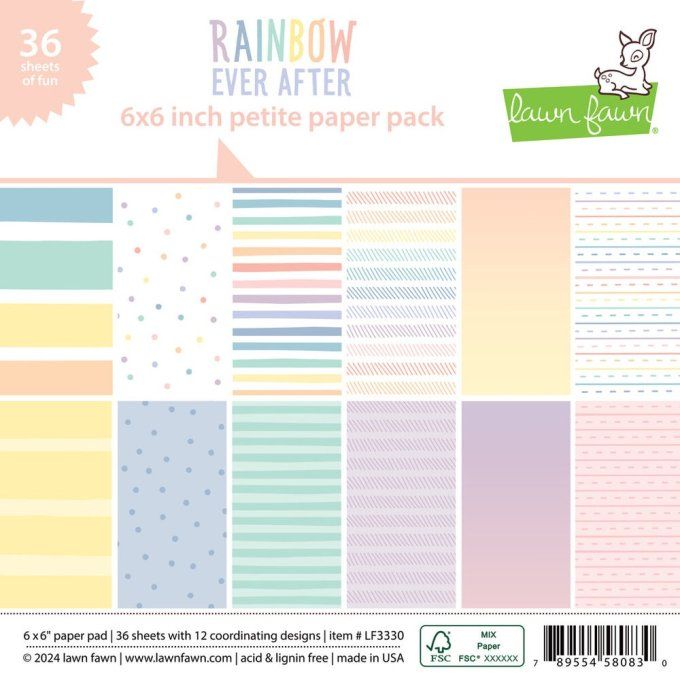 Bloc de 36 feuilles Lawn Fawn, 15x15cm - motif recto - rainbow ever after