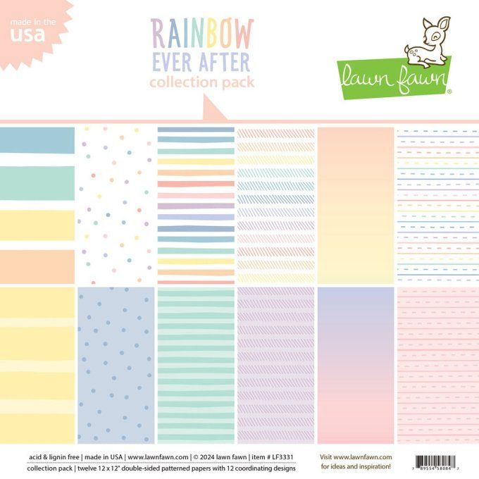 Bloc de 12 feuilles Lawn Fawn, 30x30cm - motif recto - rainbow ever after