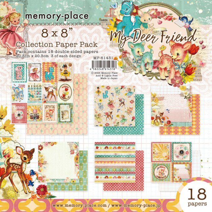 Ensemble de 18 feuilles, format 20x20cm, Memory-Place, My deer friend - motif recto verso