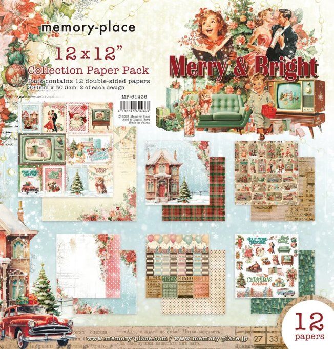 12 feuilles, 30x30cm, Memory place, Merry & bright - motif recto verso 