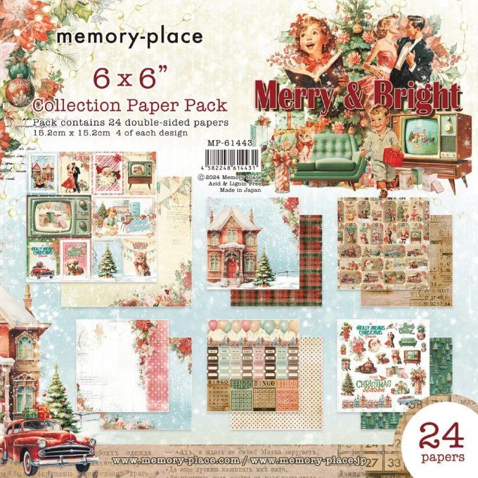 24 feuilles, 15x15cm, Memory place, Merry & bright - motif recto verso