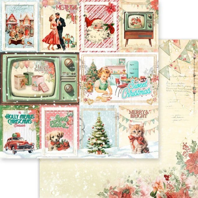 Ensemble de 18 feuilles, format 20x20cm, Memory-Place, Merry & bright - motif recto verso 