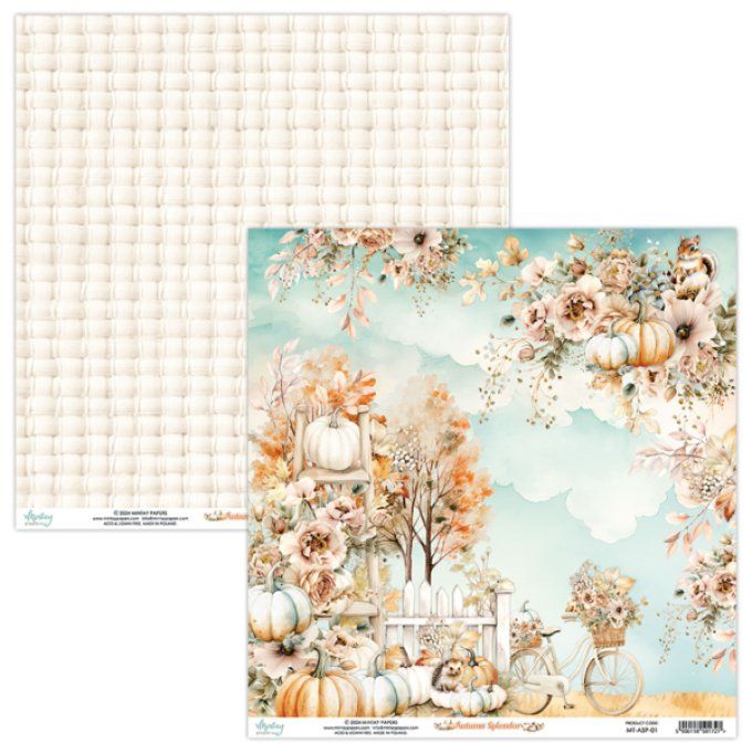 Ensemble de 12 feuilles, format : 30.5x30.5cm, Collection Autumn Splendor, motif recto verso, 250g