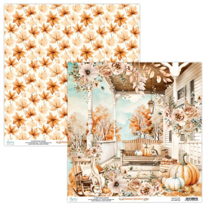 Ensemble de 12 feuilles, format : 30.5x30.5cm, Collection Autumn Splendor, motif recto verso, 250g