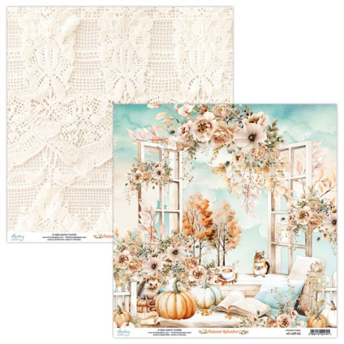 Ensemble de 12 feuilles, format : 30.5x30.5cm, Collection Autumn Splendor, motif recto verso, 250g