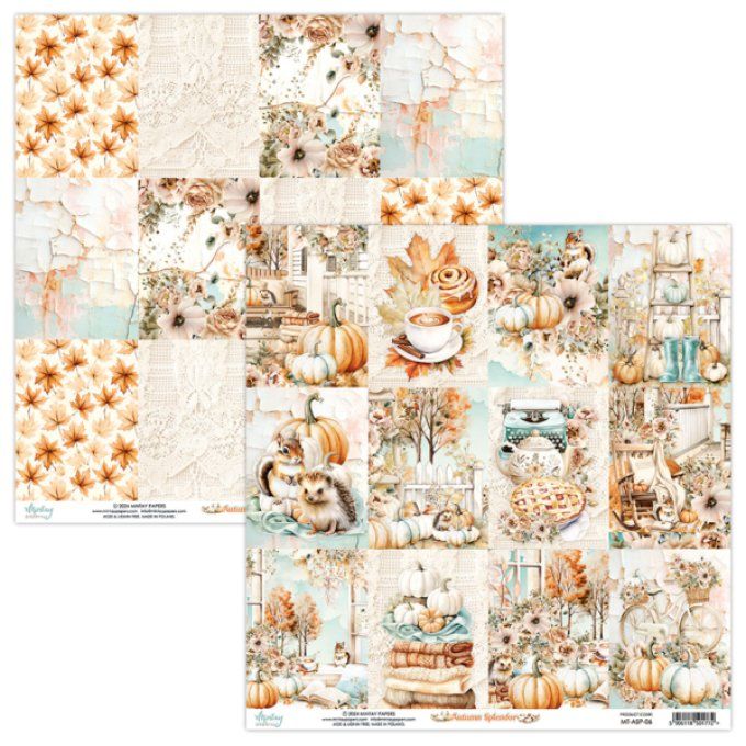 Ensemble de 12 feuilles, format : 30.5x30.5cm, Collection Autumn Splendor, motif recto verso, 250g