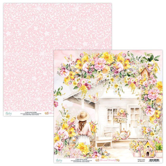 Ensemble de 12 feuilles, format 30.5x30.5cm, Collection Blossom Serenity, motif recto verso, 250g