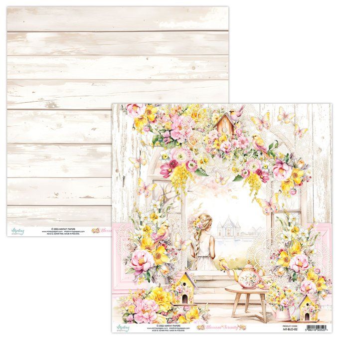 Ensemble de 12 feuilles, format 30.5x30.5cm, Collection Blossom Serenity, motif recto verso, 250g