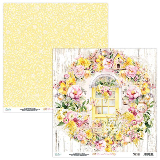 Ensemble de 12 feuilles, format 30.5x30.5cm, Collection Blossom Serenity, motif recto verso, 250g