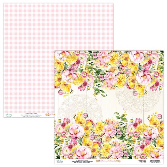 Ensemble de 12 feuilles, format 30.5x30.5cm, Collection Blossom Serenity, motif recto verso, 250g