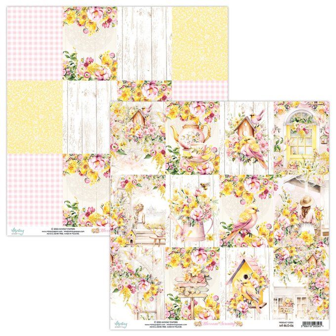 Ensemble de 12 feuilles, format 30.5x30.5cm, Collection Blossom Serenity, motif recto verso, 250g