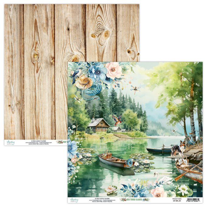 Ensemble de 12 feuilles, format 30.5x30.5cm, Collection By the lake , motif recto verso, 250g