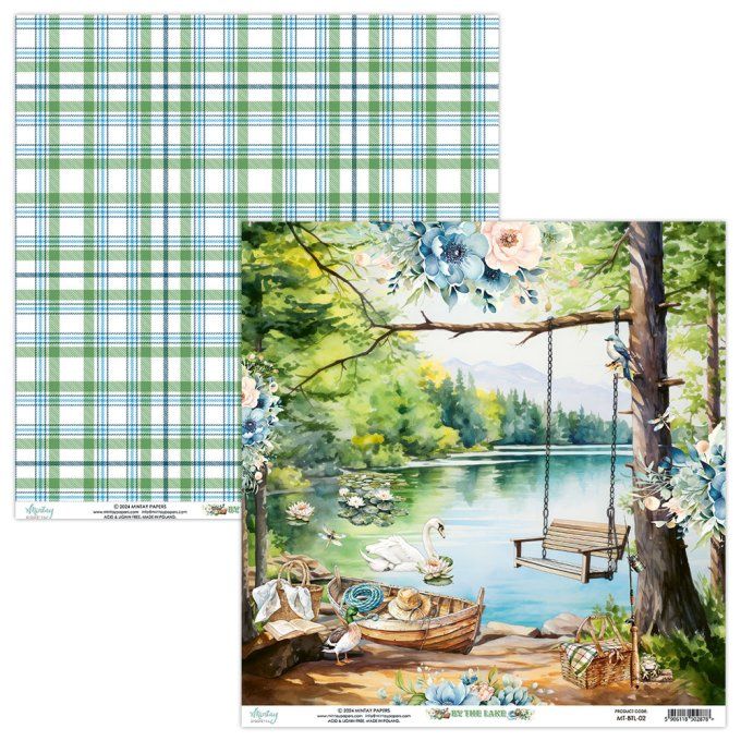 Ensemble de 12 feuilles, format 30.5x30.5cm, Collection By the lake , motif recto verso, 250g