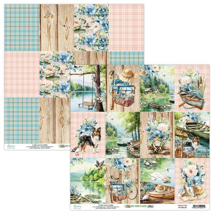 Ensemble de 12 feuilles, format 30.5x30.5cm, Collection By the lake , motif recto verso, 250g