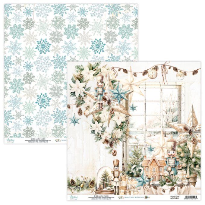 Ensemble de 12 feuilles, format 30.5x30.5cm, Collection christmas blessings, motif recto verso, 250g