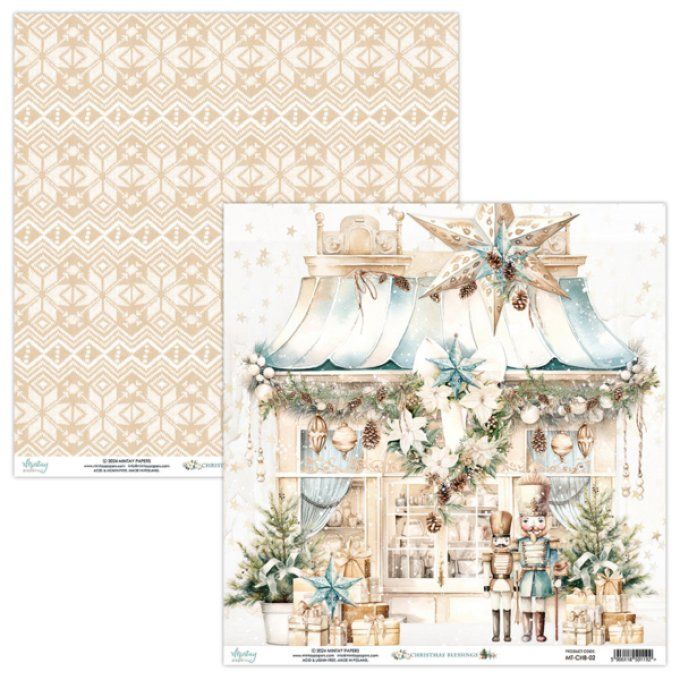 Ensemble de 12 feuilles, format 30.5x30.5cm, Collection christmas blessings, motif recto verso, 250g