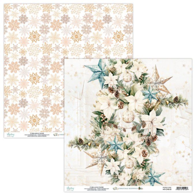 Ensemble de 12 feuilles, format 30.5x30.5cm, Collection christmas blessings, motif recto verso, 250g