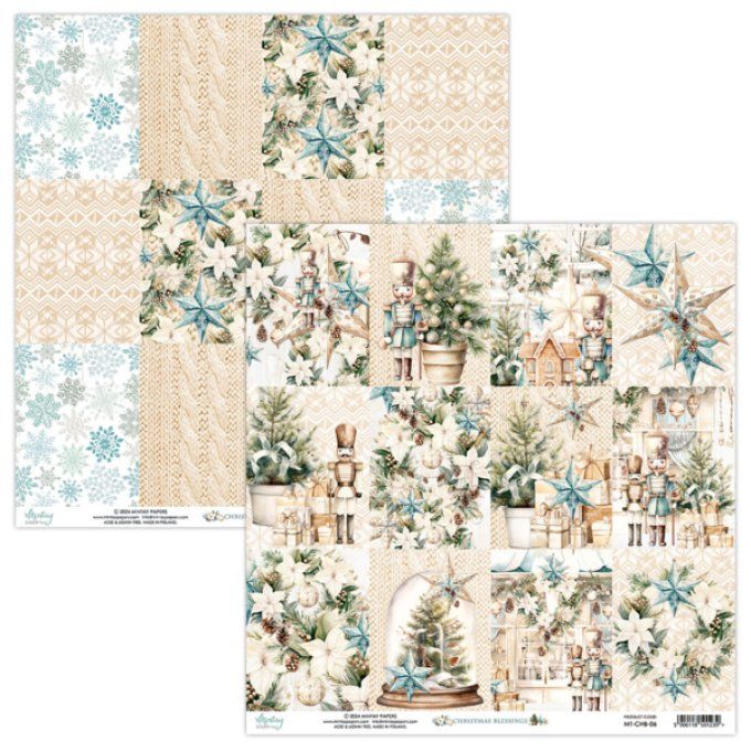 Ensemble de 12 feuilles, format 30.5x30.5cm, Collection christmas blessings, motif recto verso, 250g