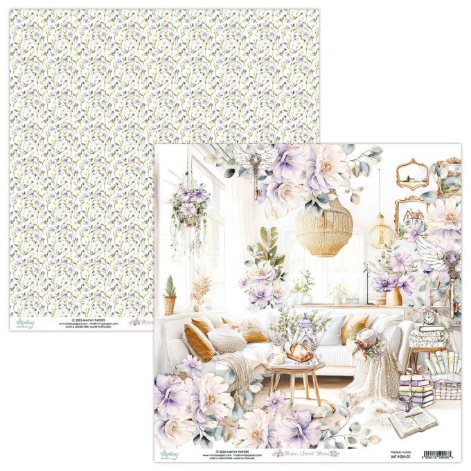 Ensemble de 12 feuilles, format 30.5x30.5cm, Collection Home Sweet Home, motif recto verso, 250g