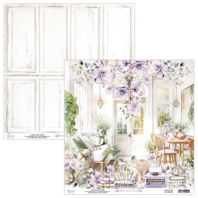 Ensemble de 12 feuilles, format 30.5x30.5cm, Collection Home Sweet Home, motif recto verso, 250g