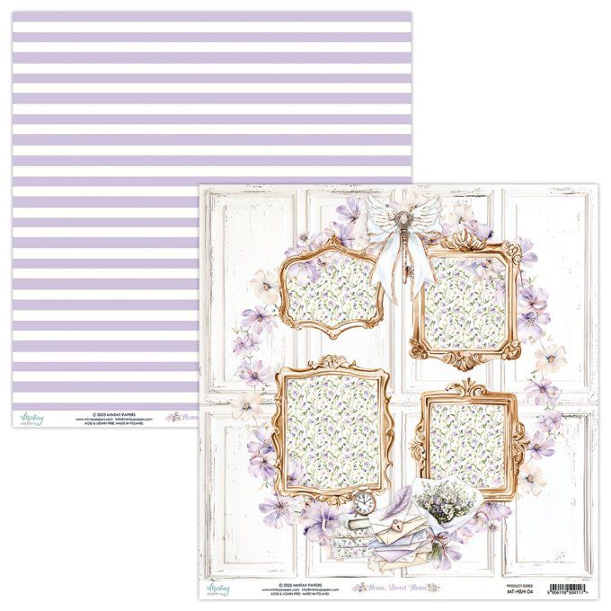 Ensemble de 12 feuilles, format 30.5x30.5cm, Collection Home Sweet Home, motif recto verso, 250g