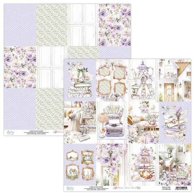 Ensemble de 12 feuilles, format 30.5x30.5cm, Collection Home Sweet Home, motif recto verso, 250g