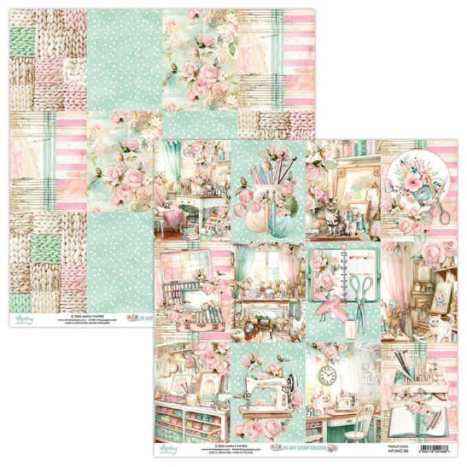 Ensemble de 12 feuilles, format : 30.5x30.5cm, Collection In my craftroom, motif recto verso, 250g