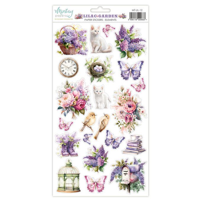 1 planche de stickers, format : 15x30cm, Collection Lilac Garden