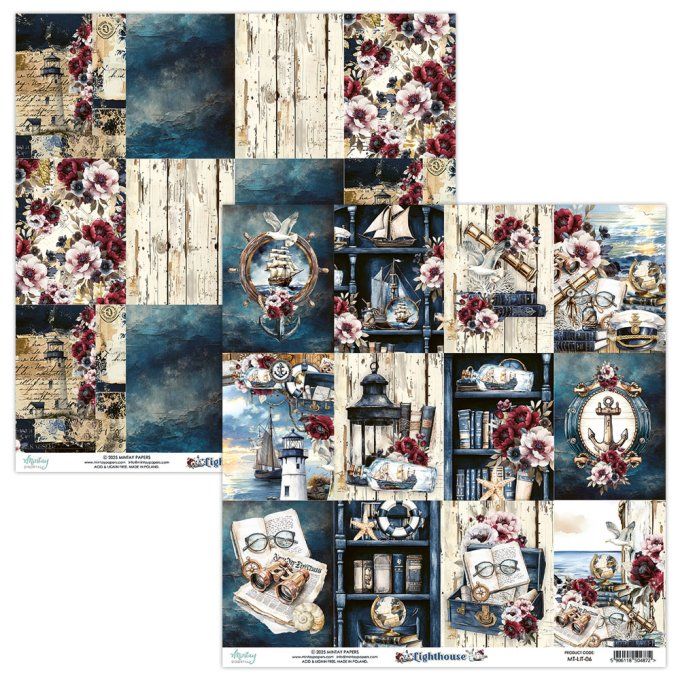 Ensemble de 12 feuilles, format 30.5x30.5cm, Collection Lighthouse, motif recto verso, 250g