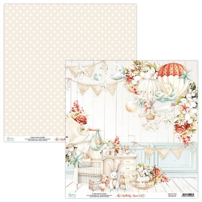 Ensemble de 12 feuilles, format 30.5x30.5cm, Collection Lullaby lane , motif recto verso, 250g