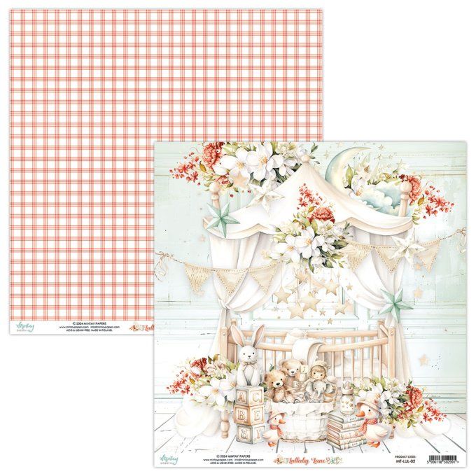 Ensemble de 12 feuilles, format 30.5x30.5cm, Collection Lullaby lane , motif recto verso, 250g