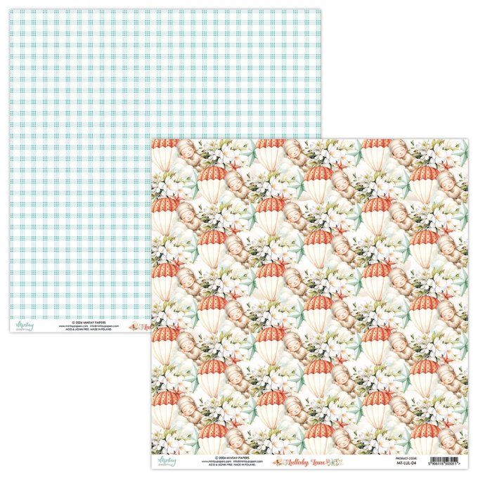 Ensemble de 12 feuilles, format 30.5x30.5cm, Collection Lullaby lane , motif recto verso, 250g