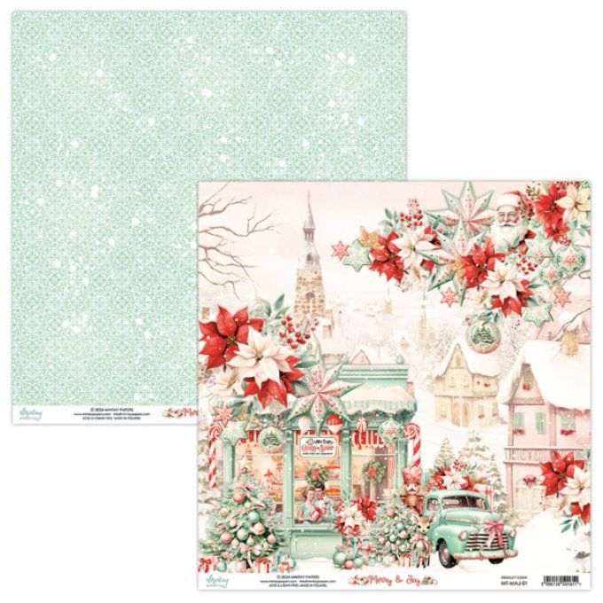 Ensemble de 12 feuilles, format 30.5x30.5cm, Collection Merry & Joy, motif recto verso, 250g