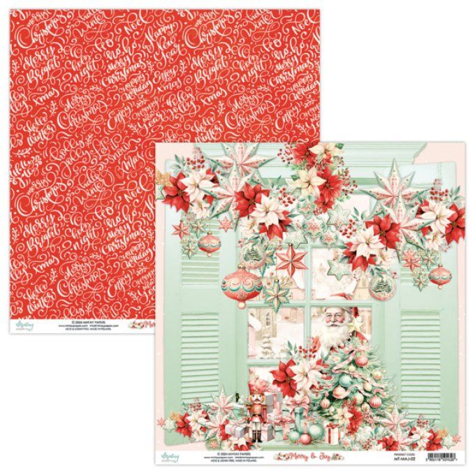 Ensemble de 12 feuilles, format 30.5x30.5cm, Collection Merry & Joy, motif recto verso, 250g