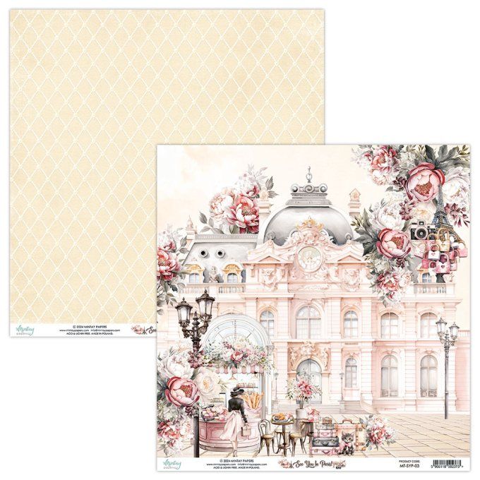 Ensemble de 12 feuilles, format 30.5x30.5cm, Collection See you in Paris , motif recto verso, 250g