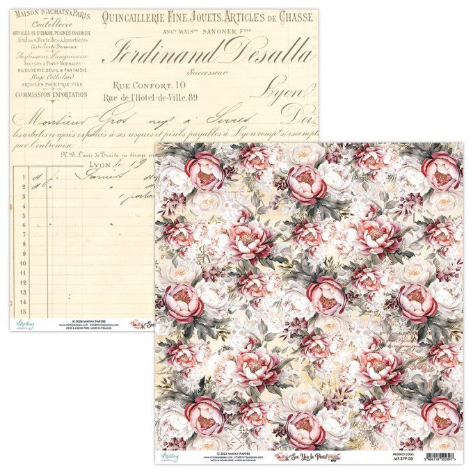 Ensemble de 12 feuilles, format 30.5x30.5cm, Collection See you in Paris , motif recto verso, 250g