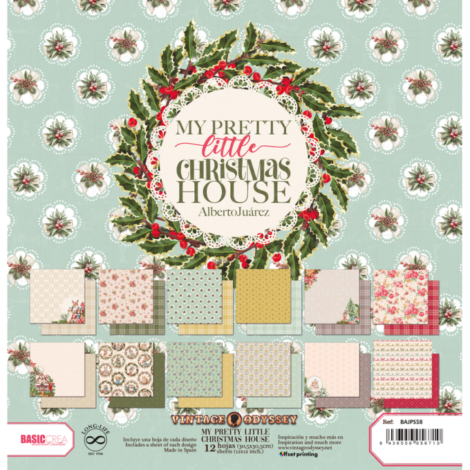 12 Feuilles format 30X30cm, BasicCréa - My Pretty Little christmas house