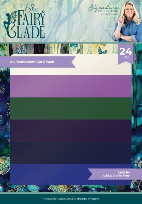 Ensemble de 24 feuilles format A4, Pearlescent, Crafter's companion, Fairy glade - 250gsm