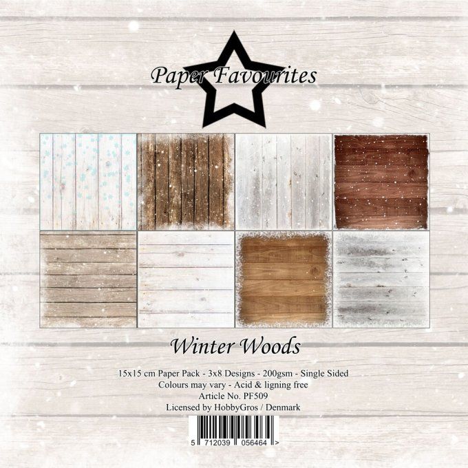 Ensemble de 24 feuilles format 15X15cm, Paper Favourites - 200gsm, winter woods