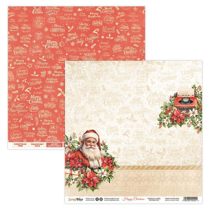 Ensemble de 12 feuilles 30x30cm, Scrapboys, Happy christmas - 250gsm