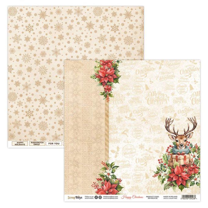 Ensemble de 12 feuilles 30x30cm, Scrapboys, Happy christmas - 250gsm