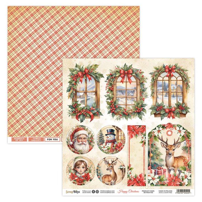 Ensemble de 12 feuilles 30x30cm, Scrapboys, Happy christmas - 250gsm