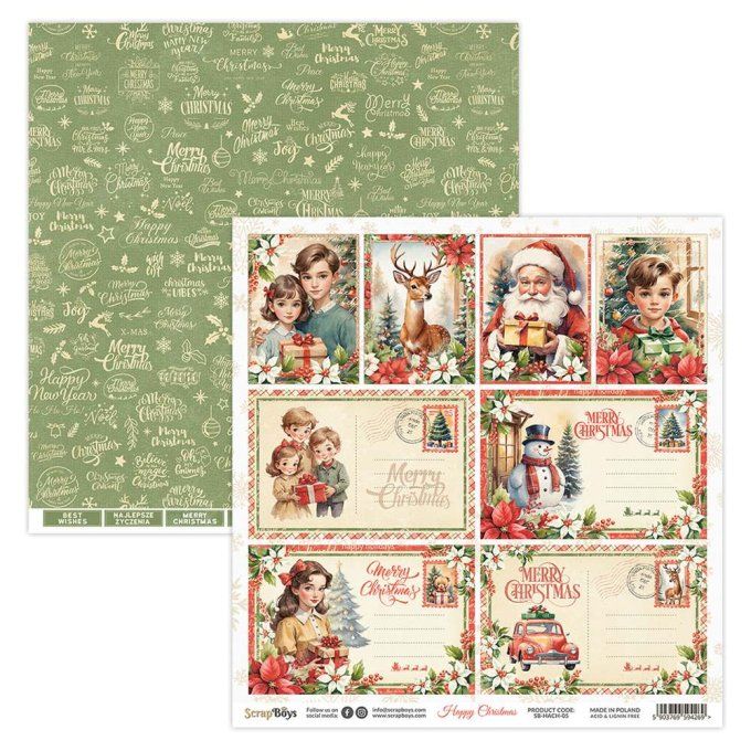 Ensemble de 12 feuilles 30x30cm, Scrapboys, Happy christmas - 250gsm