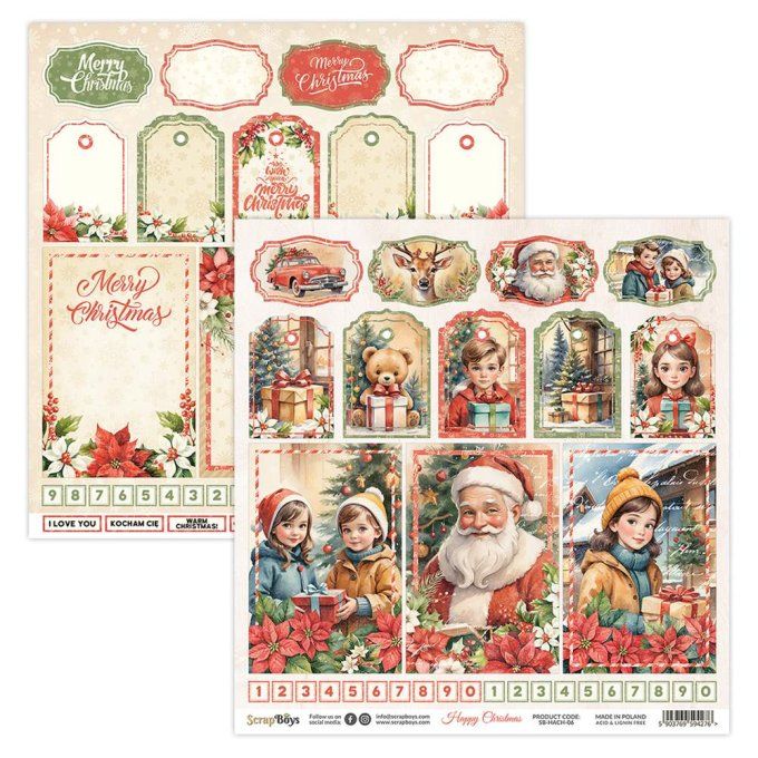 Ensemble de 12 feuilles 30x30cm, Scrapboys, Happy christmas - 250gsm