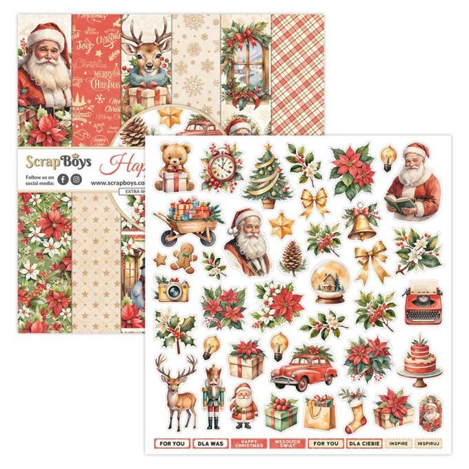 Ensemble de 12 feuilles 30x30cm, Scrapboys, Happy christmas - 250gsm